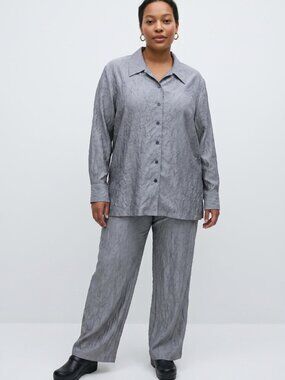Cynthia Max Vintage 90's Metallic Silver Elegant Boutique Pants Shirt Set L